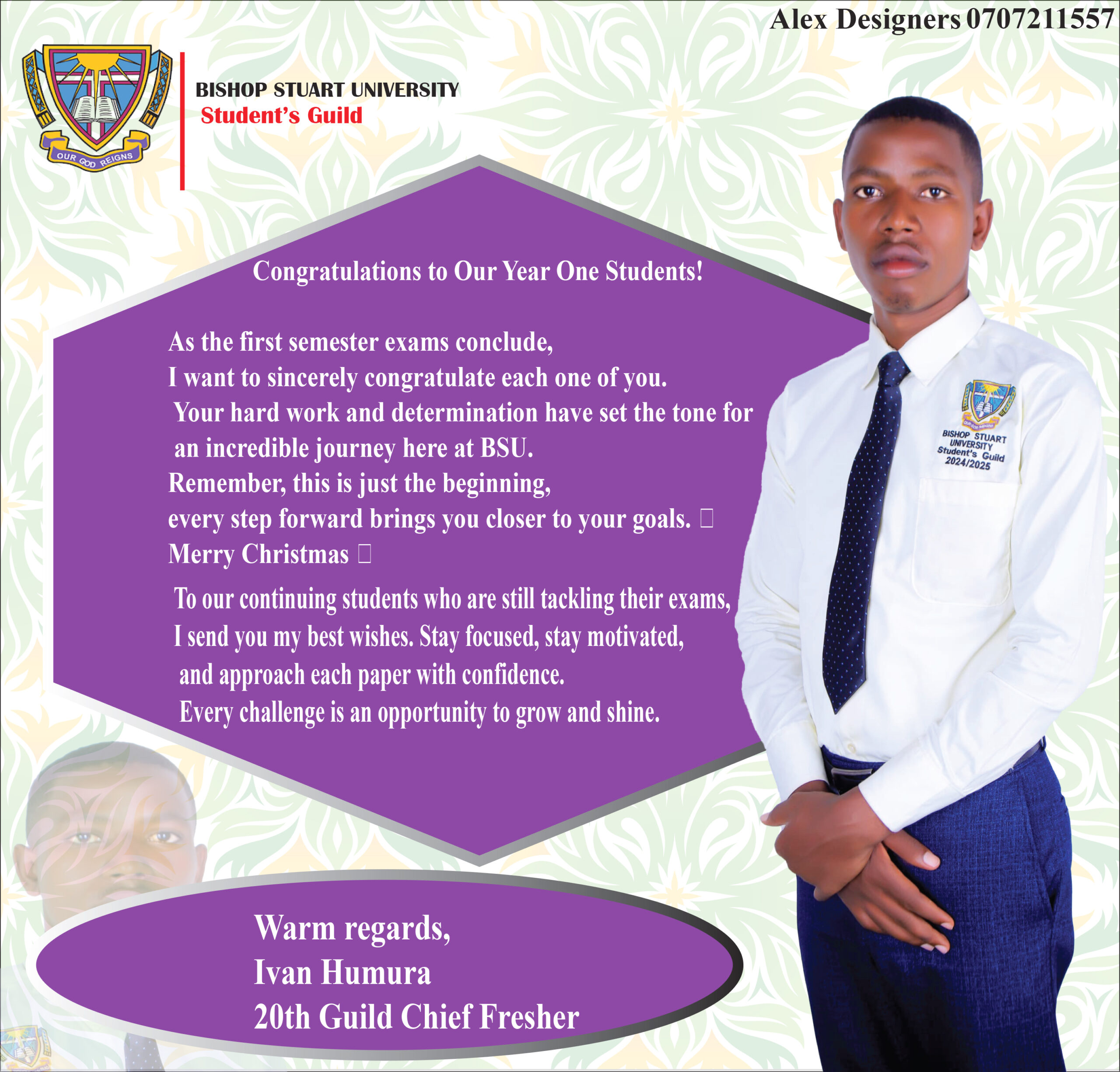 Message from The 20th Chief Fresher Hon Ivan Humura to all students