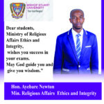 Message from the Minister for Religious Affairs  Ethics and Integrity  Hon. Ayebare Newton to all Students