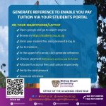 How to generate a reference number to enable you pay tuition on your students Portal