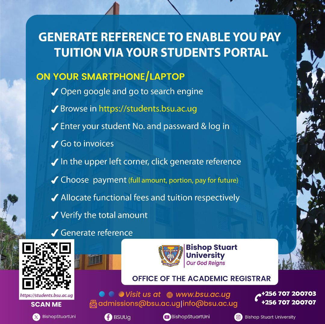 How to generate a reference number to enable you pay tuition on your students Portal